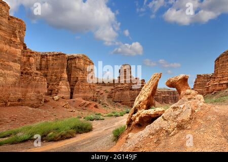 Geological rock formations in Charyn Canyon, Kazakhstan Stock Photo