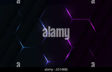 Dark hexagon gaming abstract vector background with pink colored bright ...