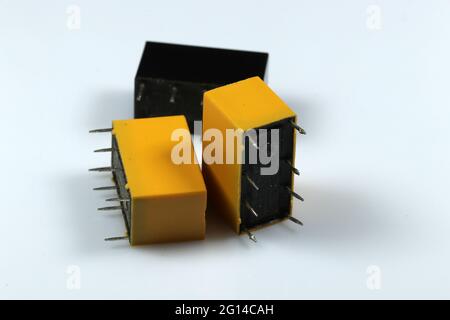 Small electronic relay isolated on white background Stock Photo