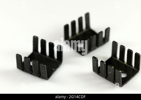 Heat sink for semiconductor electronic components. Selective focus. Electronic components. Stock Photo