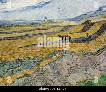 Vincent Van Gogh -  Enclosed Field with Ploughman Stock Photo