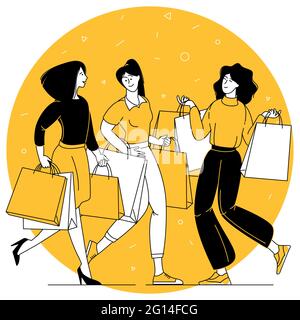 women enjoing with shopping Stock Vector