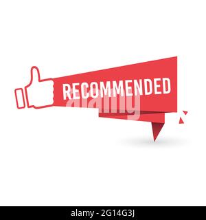 Red vector illustration banner recommended with thumbs up. Stock Vector