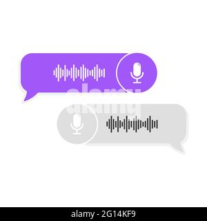 Voice messages bubble icon with sound wave and microphone. Voice messaging correspondence. Modern flat style vector illustration. Stock Vector