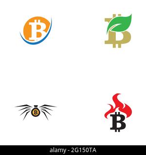 Bitcoin crypto currency logo set illustration design template Stock Vector