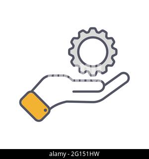Development solution thin Line Icon. Gear in hand innovation logo. Vector Illustration Stock Vector