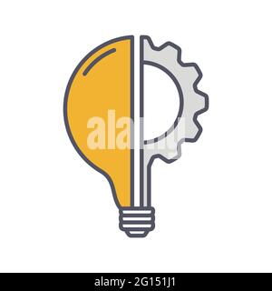 Innovation thin line symbol, cogwheel and lamp bulb Icon. Innovation logo. Vector Illustration Stock Vector