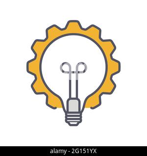Innovation thin line symbol, cogwheel and lamp bulb Icon. Innovation logo. Vector Illustration Stock Vector