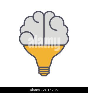 Creative Idea Thin Line Icon. Brain in lightbulb innovation logo. Vector Illustration Stock Vector