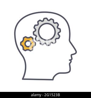 Development solution thin Line Icon. Gear in human dead innovation logo. Vector Illustration Stock Vector