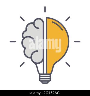 Creative Idea Thin Line Icon. Brain in lightbulb innovation logo. Vector Illustration Stock Vector