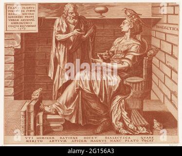 Dialectics (reasoning art); The seven liberal arts. Dialectica sits on ...