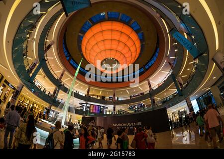 The interior of Dubai Mall via fisheye lens Stock Photo