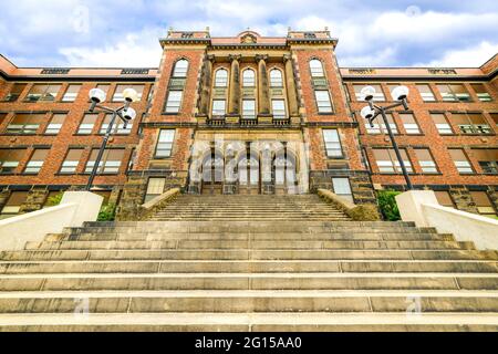 Saint John, NB, Canada - June 4, 2016 - Saint John High School looking up the stairs. It is the oldest publicly funded high school in Canada. Stock Photo