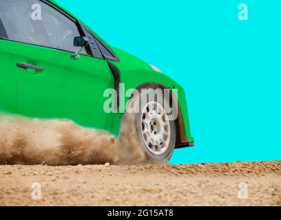 Rally racing car on dirt road, with clipping path Stock Photo