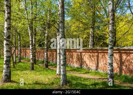 Outer brick wall of Kalevenkangas cemetery in Tampere Finland Stock Photo