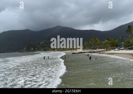 Maracas, Trinidad-February 27th, 2021: In the midst of the Covid-19 pandemic, beachgoers was able to enjoy a day of relaxation at the Maracas beach. Stock Photo