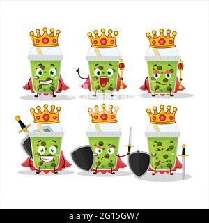 A Charismatic King melon milk with boba cartoon character wearing a gold crown. Vector illustration Stock Vector