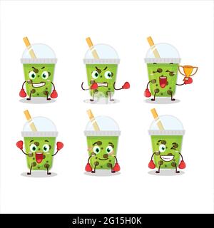 A sporty melon milk with boba boxing athlete cartoon mascot design. Vector illustration Stock Vector
