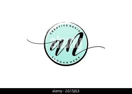 AN handwriting logo with circle template vector signature, wedding, fashion, floral and botanical with creative template. Stock Vector