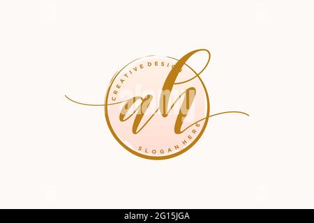 AH handwriting logo with circle template vector signature, wedding, fashion, floral and botanical with creative template. Stock Vector