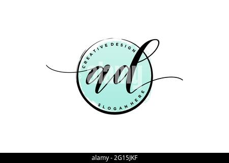 AD handwriting logo with circle template vector signature, wedding, fashion, floral and botanical with creative template. Stock Vector