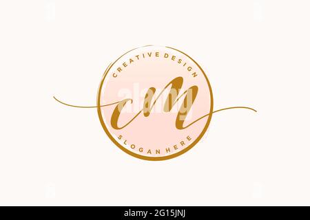 CM handwriting logo with circle template vector signature, wedding, fashion, floral and botanical with creative template. Stock Vector