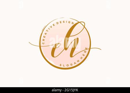 EH handwriting logo with circle template vector signature, wedding, fashion, floral and botanical with creative template. Stock Vector