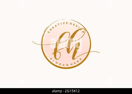 FH handwriting logo with circle template vector signature, wedding, fashion, floral and botanical with creative template. Stock Vector