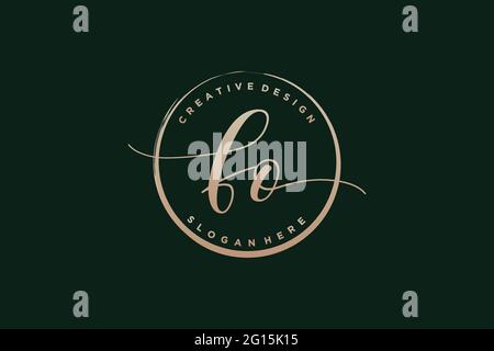 FO handwriting logo with circle template vector signature, wedding, fashion, floral and botanical with creative template. Stock Vector