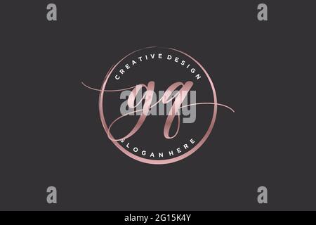 GQ handwriting logo with circle template vector signature, wedding, fashion, floral and botanical with creative template. Stock Vector