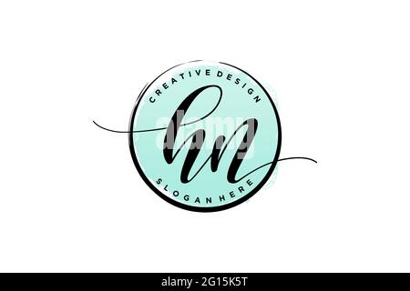 HN handwriting logo with circle template vector signature, wedding, fashion, floral and botanical with creative template. Stock Vector