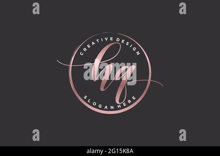 HQ handwriting logo with circle template vector signature, wedding, fashion, floral and botanical with creative template. Stock Vector
