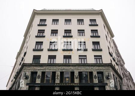 Vienna, Austria - Decembter 19 2020: Looshaus or Loos Haus, a Town House designed by Modernist Architect Adolf Loos, now used by Raiffeisen Bank Wien. Stock Photo