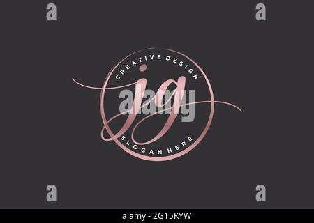 JG handwriting logo with circle template vector signature, wedding, fashion, floral and botanical with creative template. Stock Vector