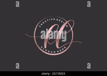 KL handwriting logo with circle template vector signature, wedding, fashion, floral and botanical with creative template. Stock Vector