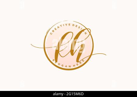 KH handwriting logo with circle template vector signature, wedding ...