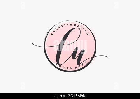 LU handwriting logo with circle template vector signature, wedding, fashion, floral and botanical with creative template. Stock Vector