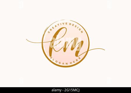 KM handwriting logo with circle template vector signature, wedding ...