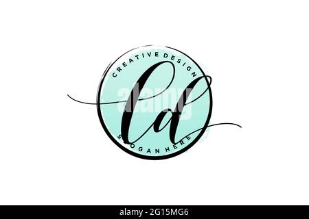 LD handwriting logo with circle template vector signature, wedding, fashion, floral and botanical with creative template. Stock Vector