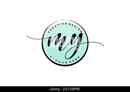 MY handwriting logo with circle template vector signature, wedding, fashion, floral and botanical with creative template. Stock Vector