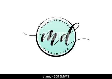 MD handwriting logo with circle template vector signature, wedding, fashion, floral and botanical with creative template. Stock Vector