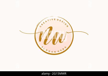 NW handwriting logo with circle template vector signature, wedding, fashion, floral and botanical with creative template. Stock Vector