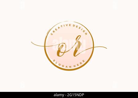 OR handwriting logo with circle template vector signature, wedding, fashion, floral and botanical with creative template. Stock Vector
