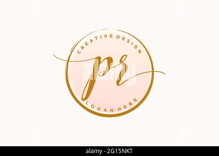 PR handwriting logo with circle template vector signature, wedding, fashion, floral and botanical with creative template. Stock Vector