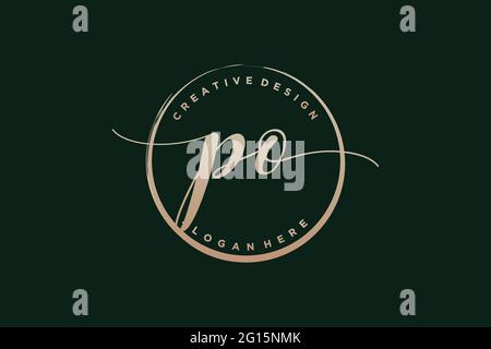 PO handwriting logo with circle template vector signature, wedding, fashion, floral and botanical with creative template. Stock Vector