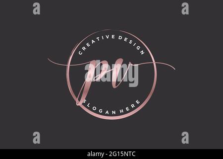 PV handwriting logo with circle template vector signature, wedding, fashion, floral and botanical with creative template. Stock Vector