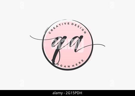 QA handwriting logo with circle template vector signature, wedding, fashion, floral and botanical with creative template. Stock Vector