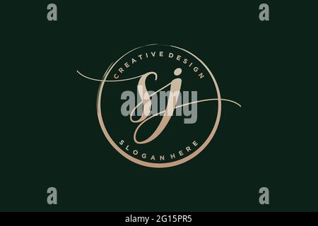 SJ handwriting logo with circle template vector signature, wedding, fashion, floral and botanical with creative template. Stock Vector