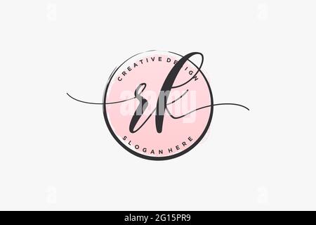 RK handwriting logo with circle template vector signature, wedding, fashion, floral and botanical with creative template. Stock Vector